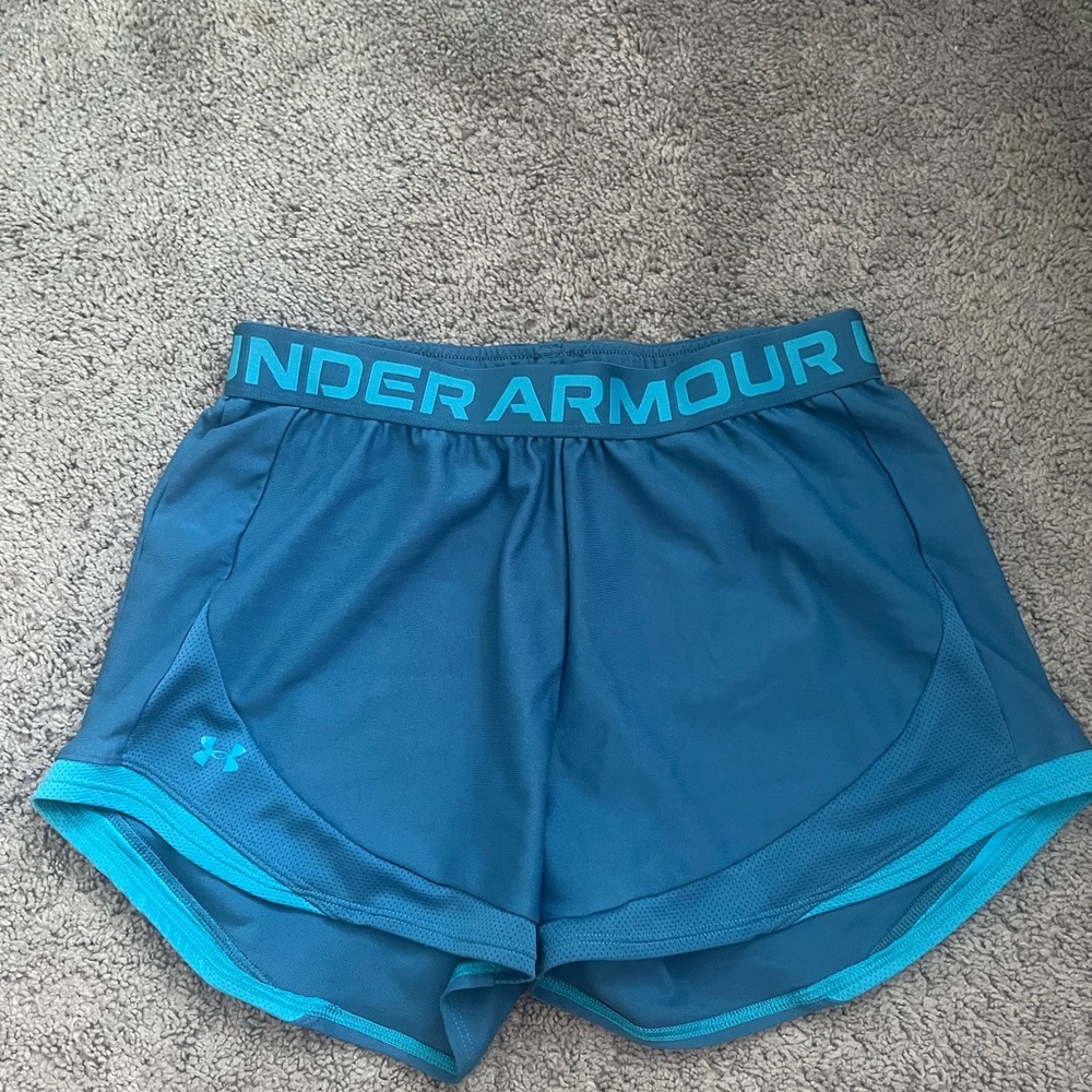 Blue Under Armour athletic shorts. No liner, with a comfortably snug waistband!